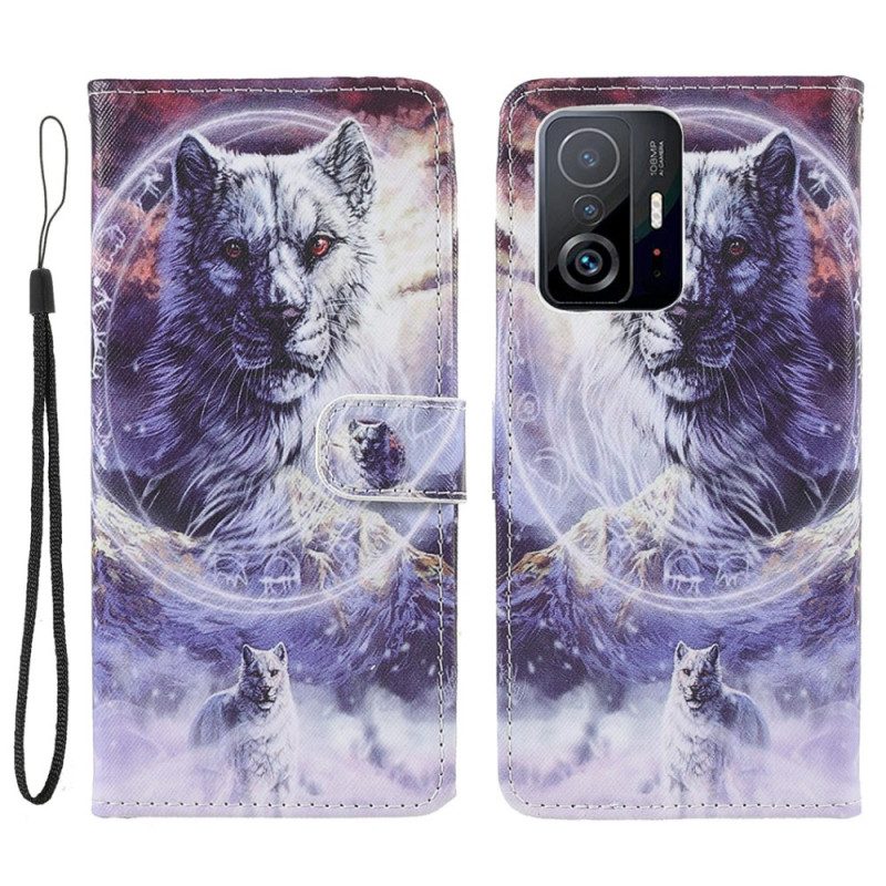 Lederhüllen Für Xiaomi 11T / 11T Pro Wolf Im Winter Mit Schlüsselband