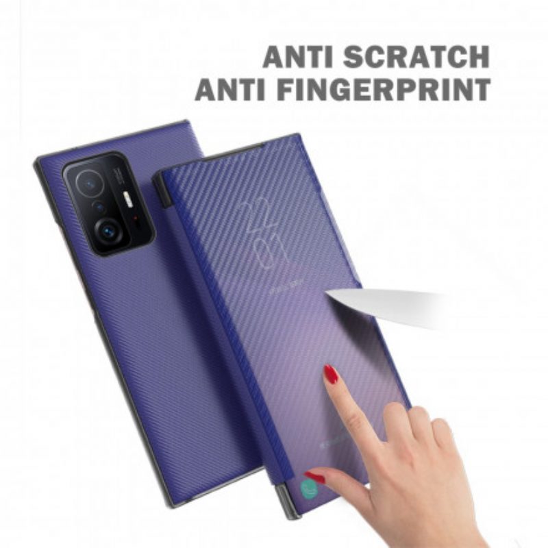 Schutzhülle Für Xiaomi 11T / 11T Pro Flip Case Durchscheinende Kohlefaser