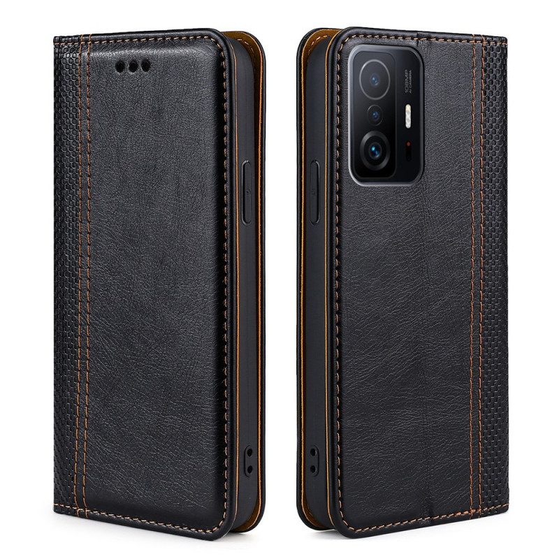 Schutzhülle Für Xiaomi 11T / 11T Pro Flip Case Nähte Aus Litschi-spaltleder