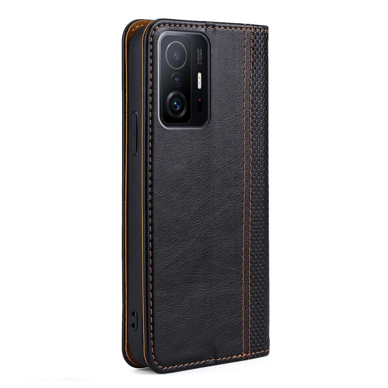 Schutzhülle Für Xiaomi 11T / 11T Pro Flip Case Nähte Aus Litschi-spaltleder