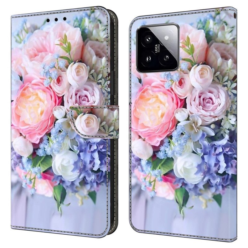 Lederhüllen Für Xiaomi 14 Bunte Blumen