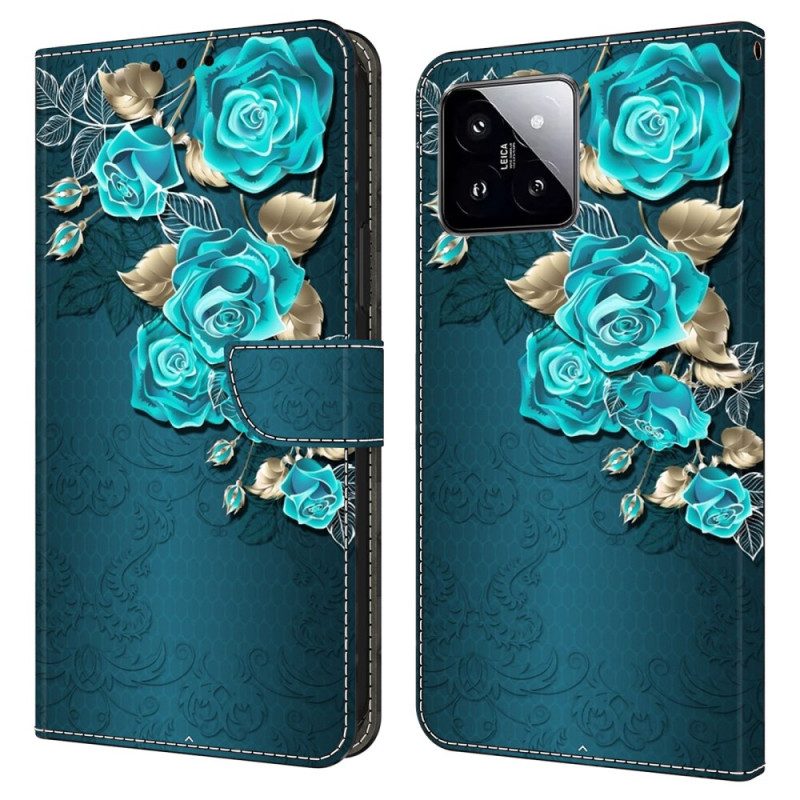 Lederhüllen Xiaomi 14 Blaue Rose