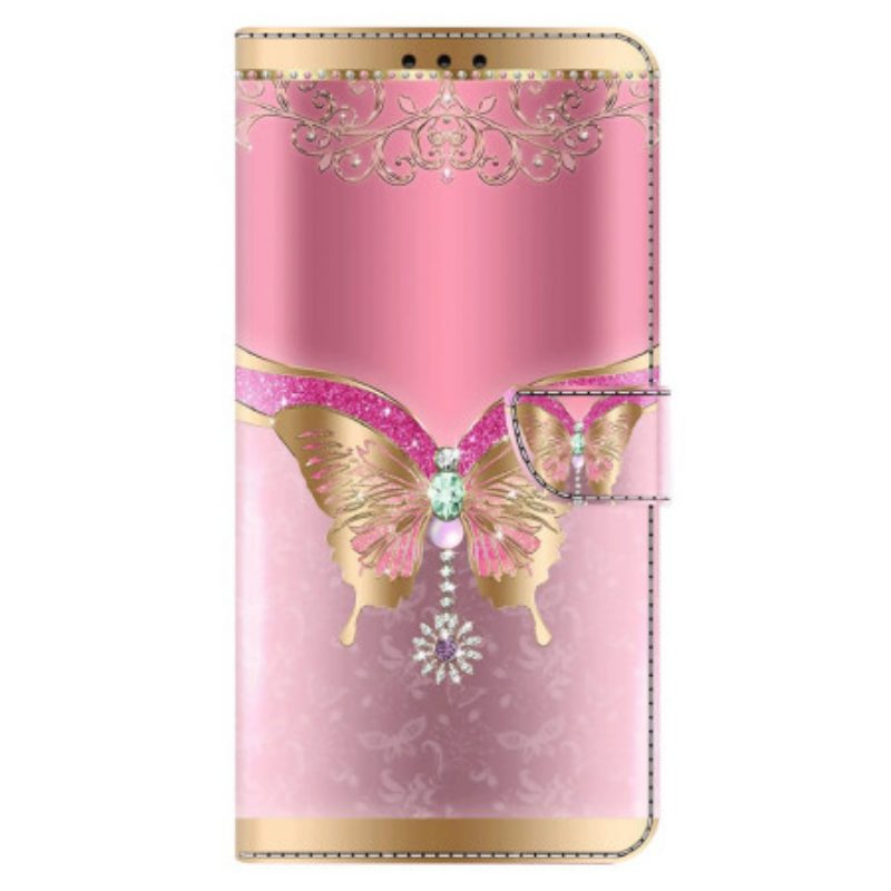 Lederhüllen Xiaomi 14 Gold-rosa Schmetterling