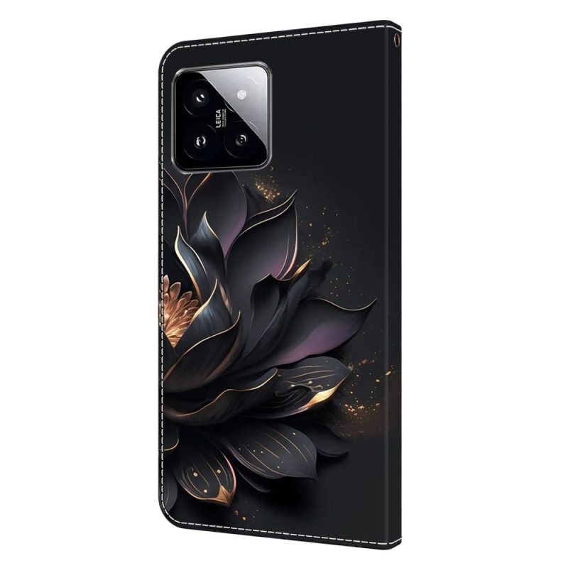 Lederhüllen Xiaomi 14 Handyhülle Lila Lotus