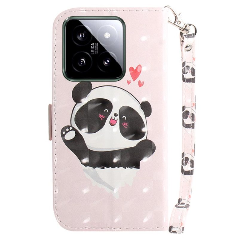 Lederhüllen Xiaomi 14 Handyhülle Panda Love Mit Riemen