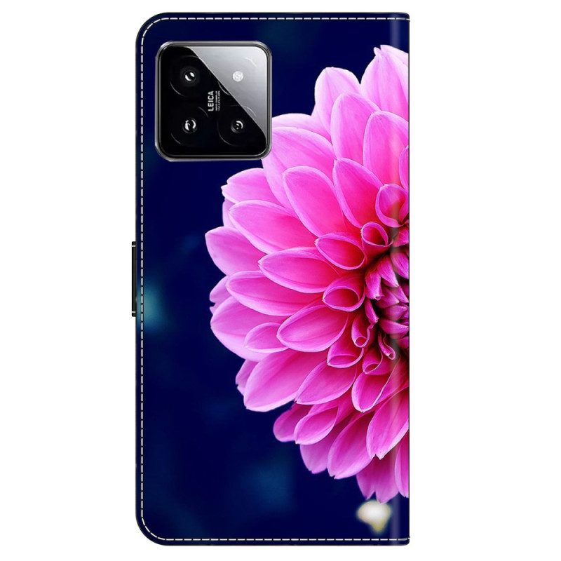 Lederhüllen Xiaomi 14 Handyhülle Rosa Blume