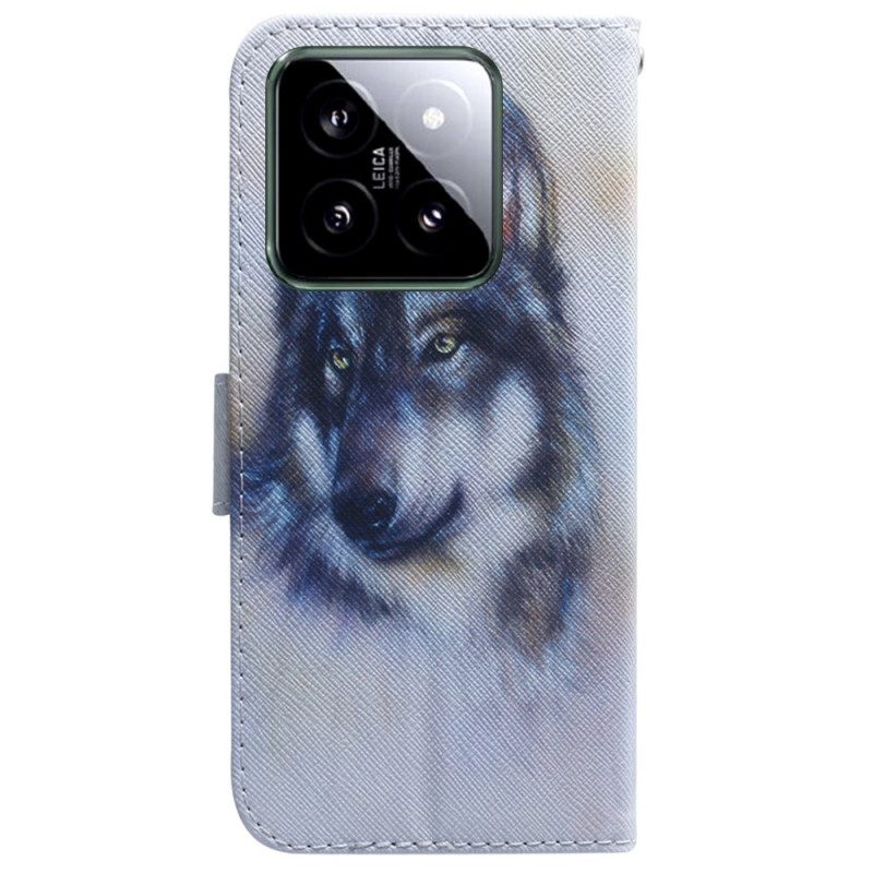 Lederhüllen Xiaomi 14 Wolf-aquarell