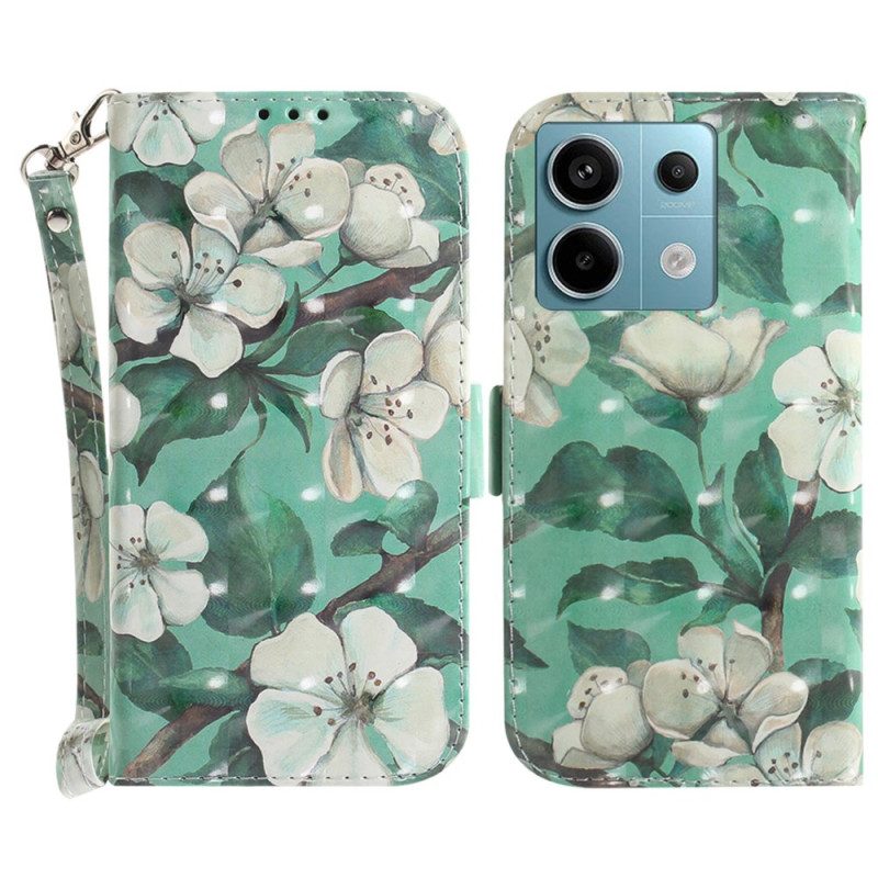 Lederhüllen Xiaomi Redmi Note 13 Pro 5g Handyhülle Aquarellblumen Mit Riemen