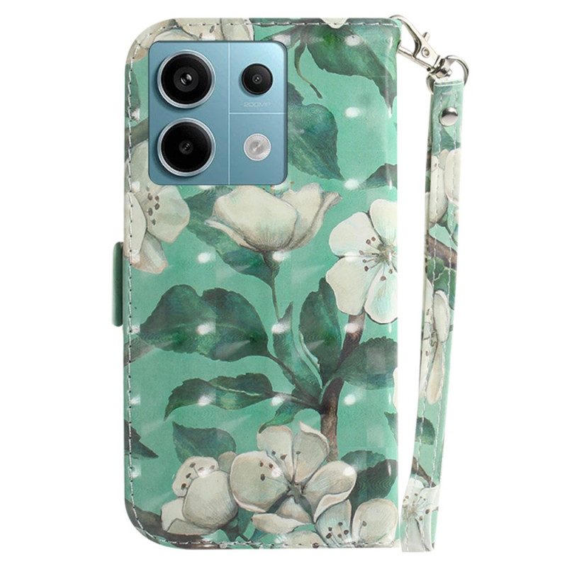 Lederhüllen Xiaomi Redmi Note 13 Pro 5g Handyhülle Aquarellblumen Mit Riemen