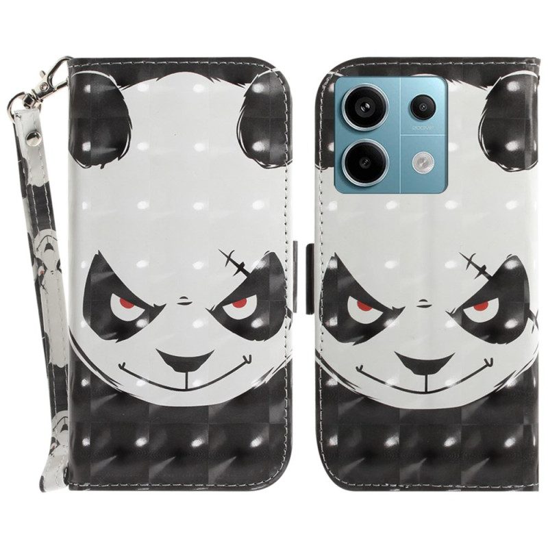 Lederhüllen Xiaomi Redmi Note 13 Pro 5g Handyhülle Wütender Panda Mit Riemen