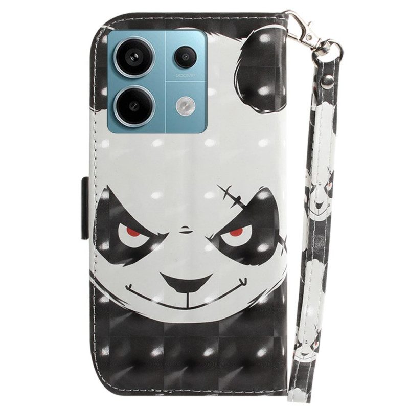 Lederhüllen Xiaomi Redmi Note 13 Pro 5g Handyhülle Wütender Panda Mit Riemen