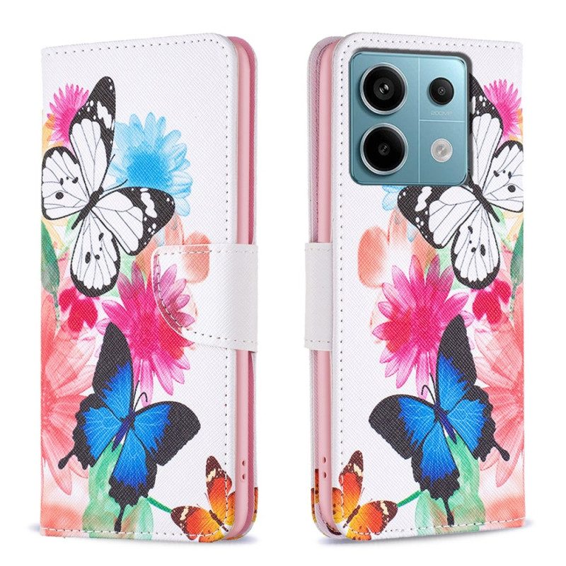 Lederhüllen Xiaomi Redmi Note 13 Pro 5g Zwei Aquarell-schmetterlinge