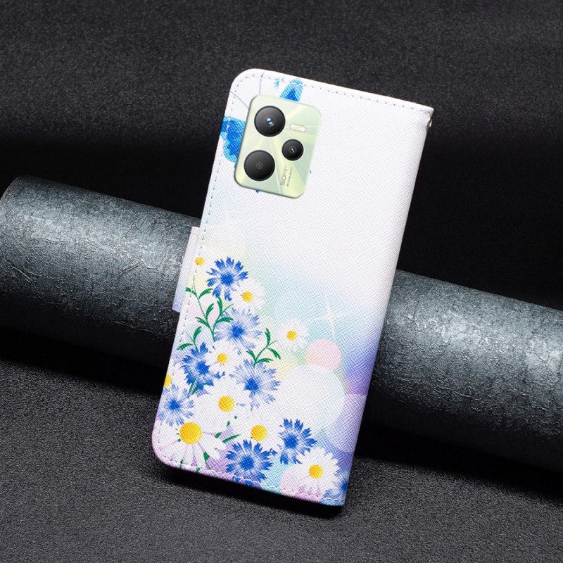 Flip Case Für Realme C35 Blumen Schmetterlinge