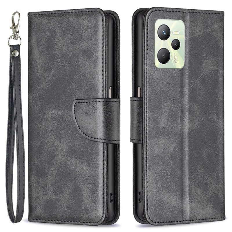 Flip Case Für Realme C35 Mit Kordel Flip Case Glatte. Schräge Klappe Mit Riemen