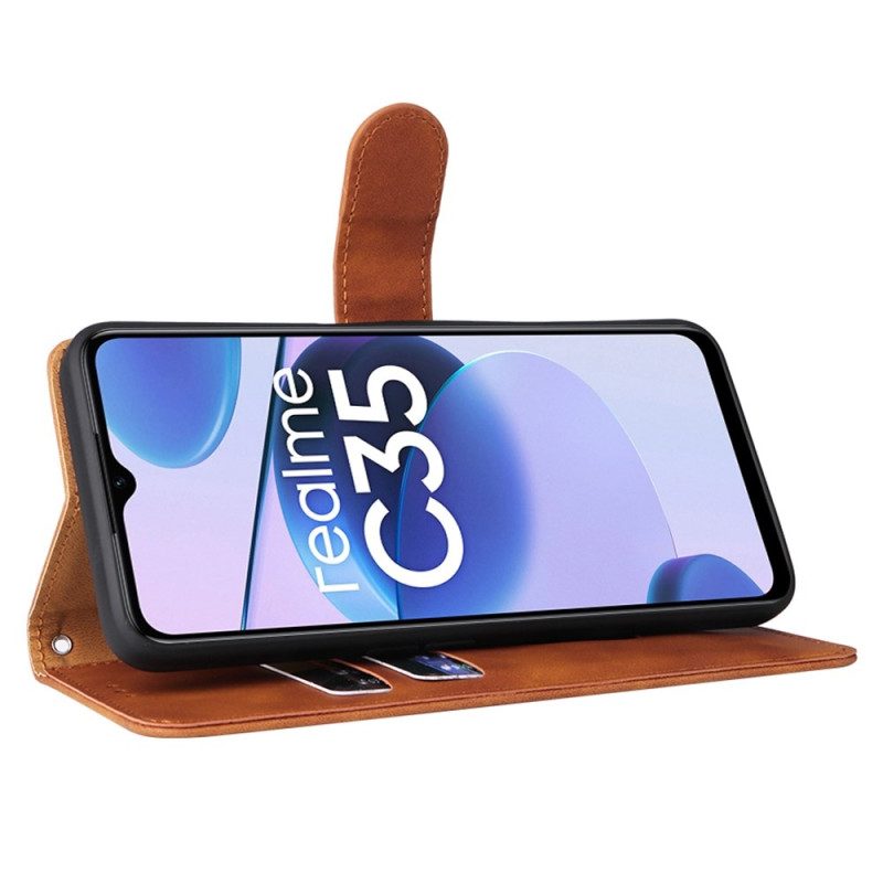 Flip Case Für Realme C35 Mit Kordel Hautberührendes Gefühl Mit Riemen