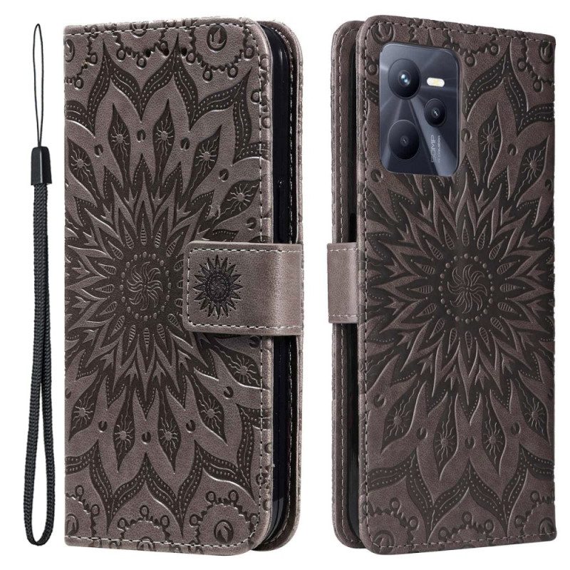 Flip Case Für Realme C35 Mit Kordel Riemchen-sonnen-mandala