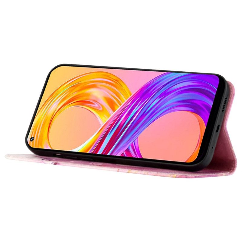 Flip Case Für Realme C35 Mit Kordel Streifenmarmor