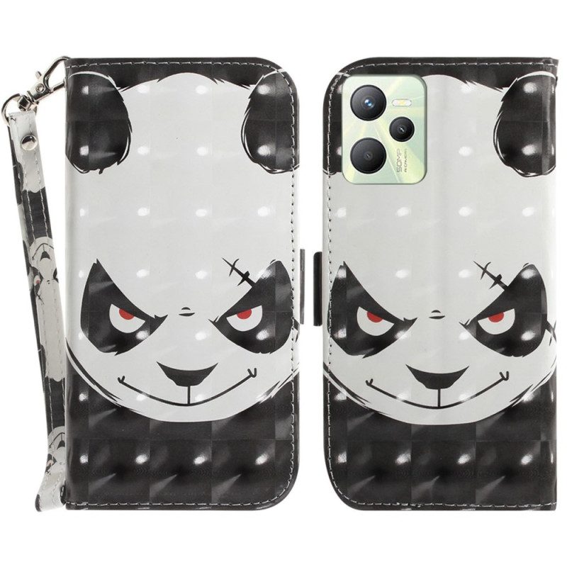 Flip Case Für Realme C35 Mit Kordel Wütender Panda Mit Schlüsselband