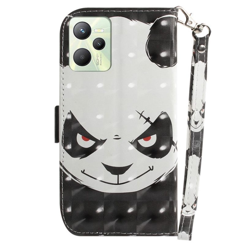 Flip Case Für Realme C35 Mit Kordel Wütender Panda Mit Schlüsselband