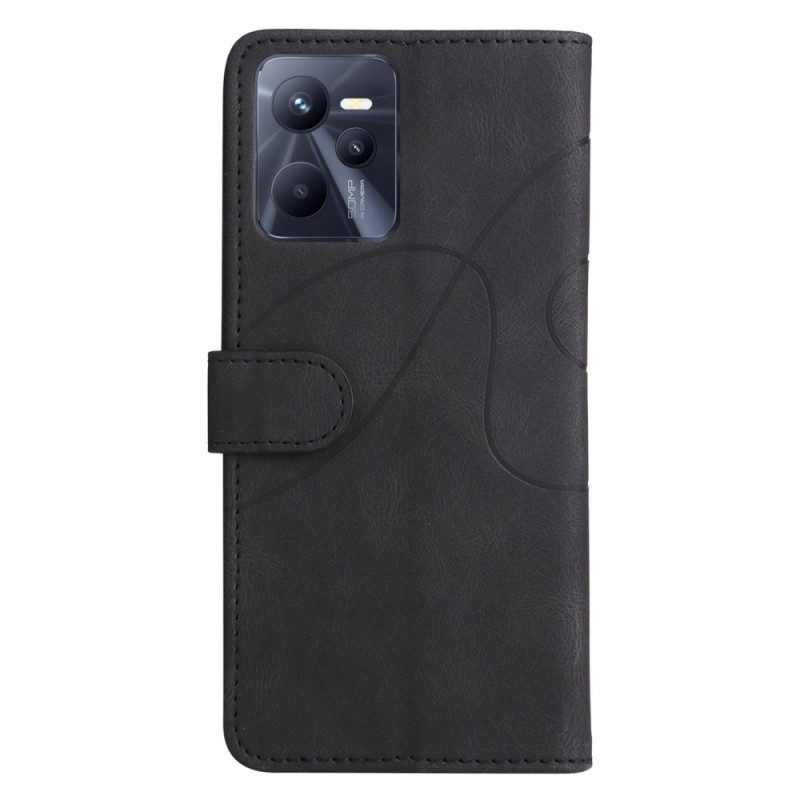 Flip Case Für Realme C35 Mit Kordel Zweifarbige Linien Mit Riemen