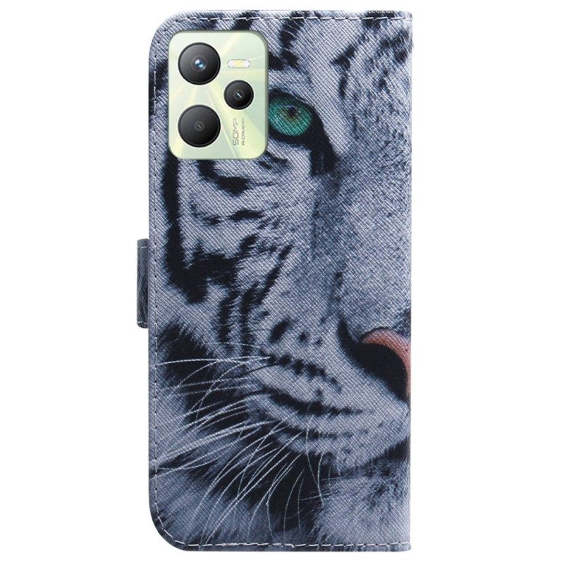 Flip Case Für Realme C35 Weißer Tiger