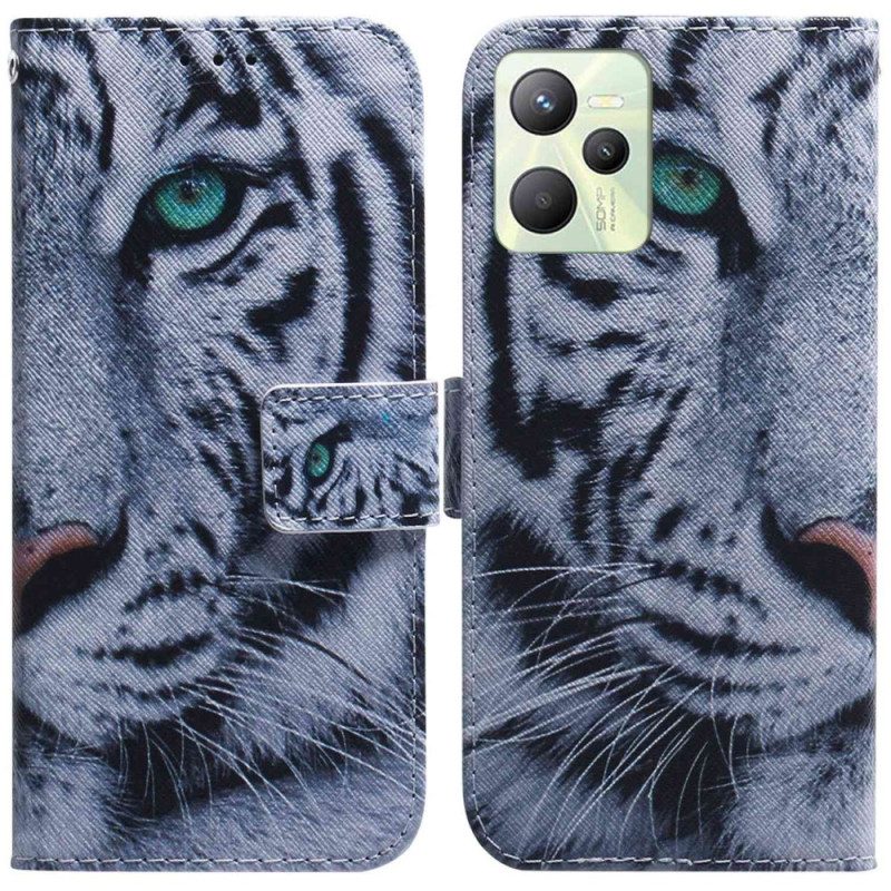 Flip Case Für Realme C35 Weißer Tiger