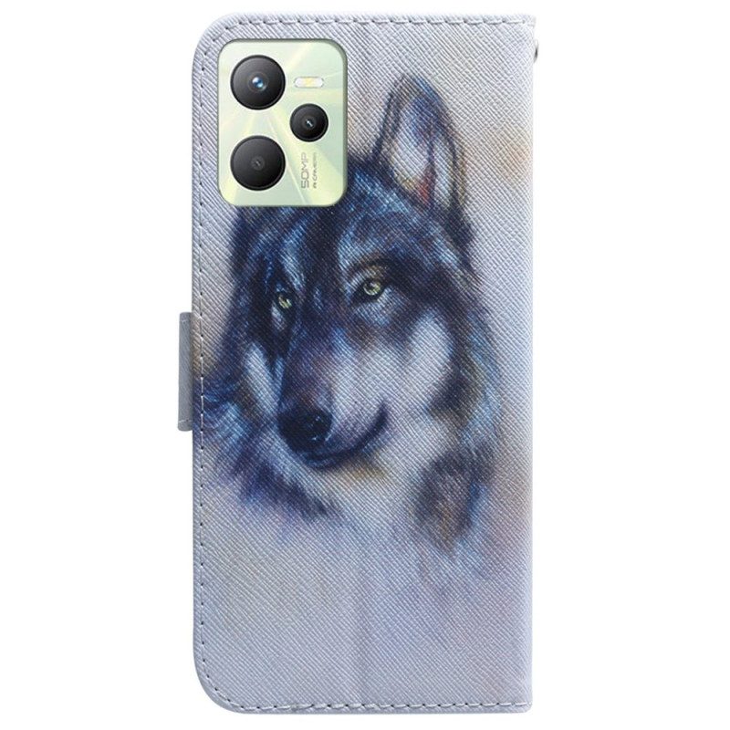 Lederhüllen Für Realme C35 Aquarell-wolf