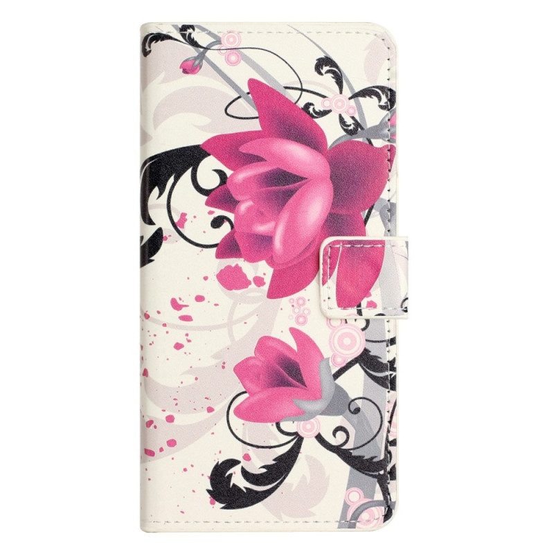 Flip Case Für iPhone 14 Pro Tropische Blumen