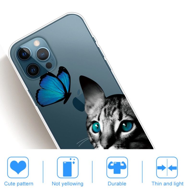 Handyhülle Für iPhone 14 Pro Zwischen Katze Und Schmetterling