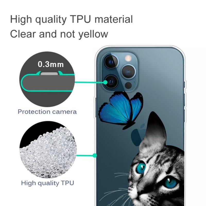 Handyhülle Für iPhone 14 Pro Zwischen Katze Und Schmetterling