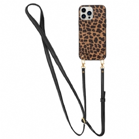 Hülle Für iPhone 14 Pro Leopard Mit Schultergurt