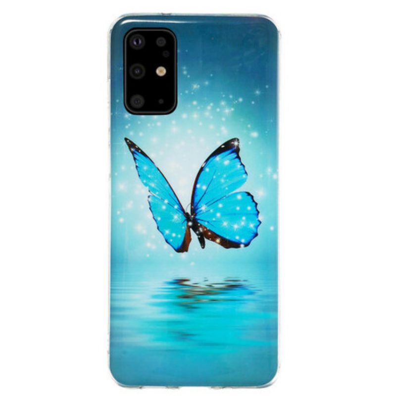 Handyhülle Für Samsung Galaxy S20 Plus / S20 Plus 5G Fluoreszierender Blauer Schmetterling