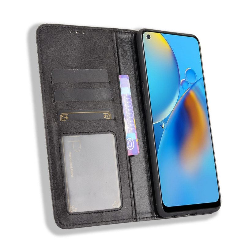 Schutzhülle Für Oppo A74 4G Flip Case Stilisierter Vintage-ledereffekt