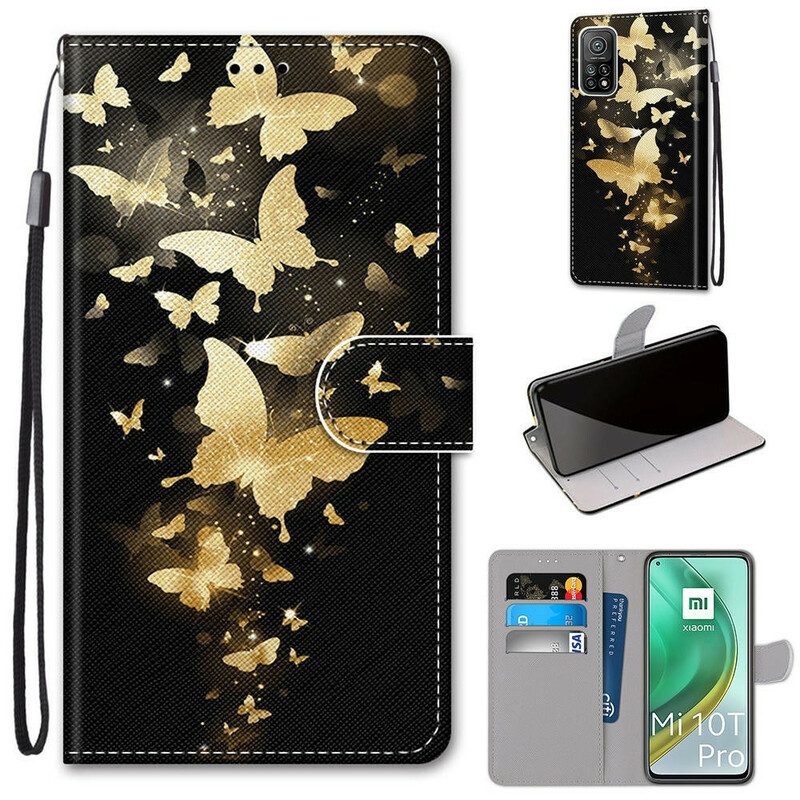 Flip Case Für Xiaomi Mi 10T / 10T Pro Goldene Schmetterlinge