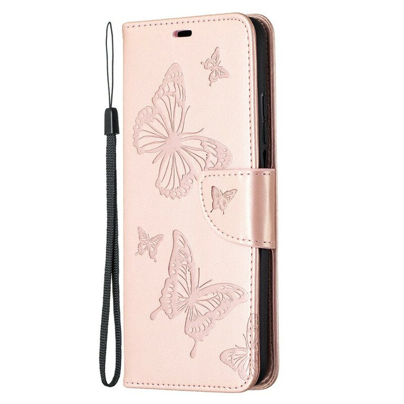 Flip Case Für Xiaomi Mi 10T / 10T Pro Mit Kordel Riemchen Mit Schmetterlingen-print