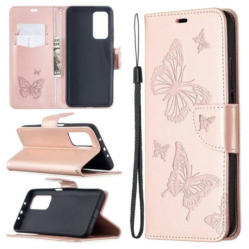 Flip Case Für Xiaomi Mi 10T / 10T Pro Mit Kordel Riemchen Mit Schmetterlingen-print