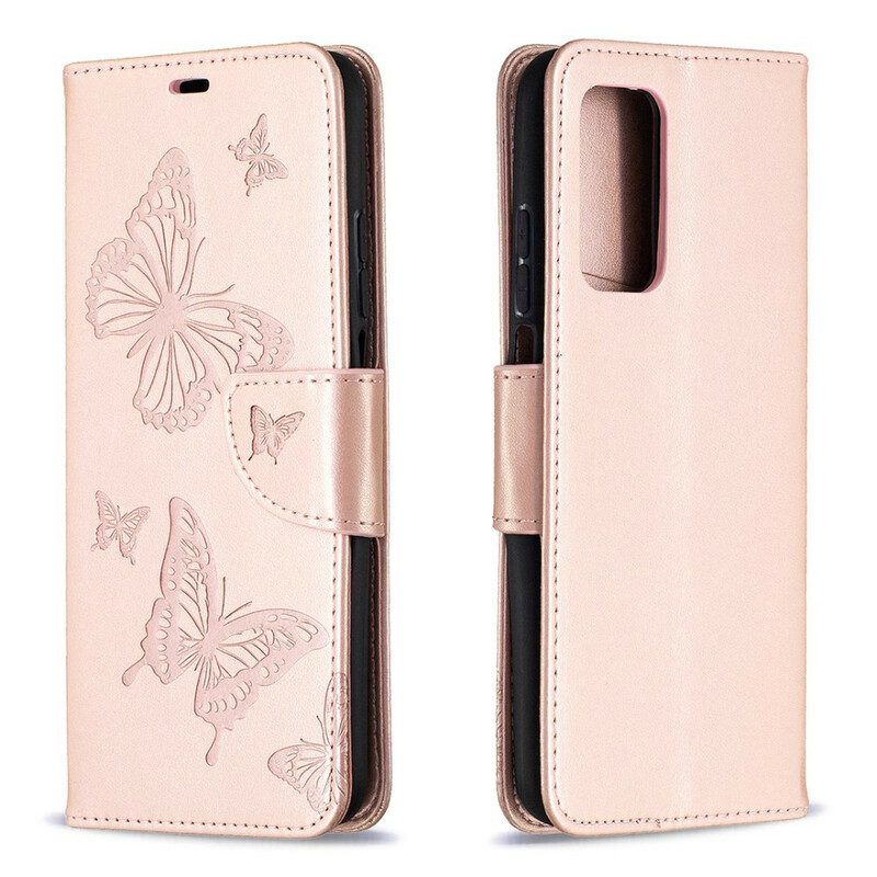 Flip Case Für Xiaomi Mi 10T / 10T Pro Mit Kordel Riemchen Mit Schmetterlingen-print