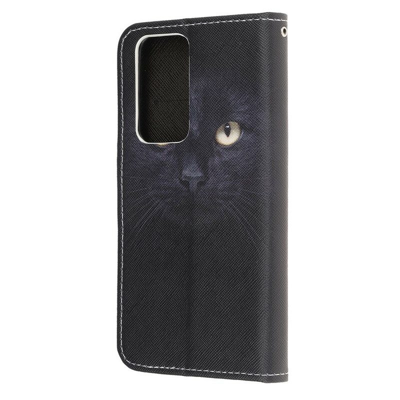 Flip Case Für Xiaomi Mi 10T / 10T Pro Mit Kordel Riemchenförmige Schwarze Katzenaugen