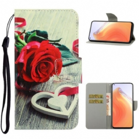 Flip Case Für Xiaomi Mi 10T / 10T Pro Mit Kordel Romantische Rose Mit Riemen