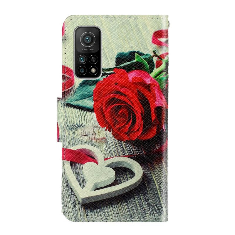 Flip Case Für Xiaomi Mi 10T / 10T Pro Mit Kordel Romantische Rose Mit Riemen