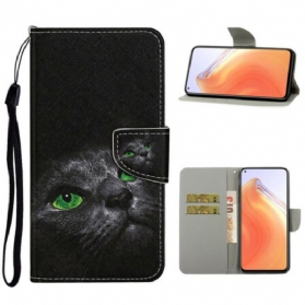 Lederhüllen Für Xiaomi Mi 10T / 10T Pro Grünäugige Katze Mit Schlüsselband