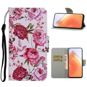 Lederhüllen Für Xiaomi Mi 10T / 10T Pro Meisterhafte Blumen Mit Riemen