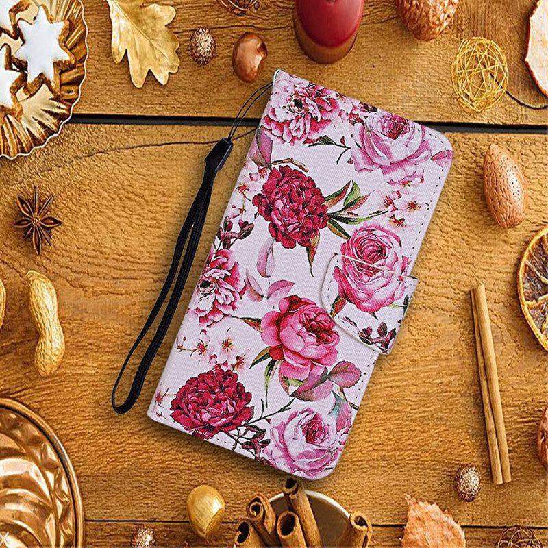 Lederhüllen Für Xiaomi Mi 10T / 10T Pro Meisterhafte Blumen Mit Riemen