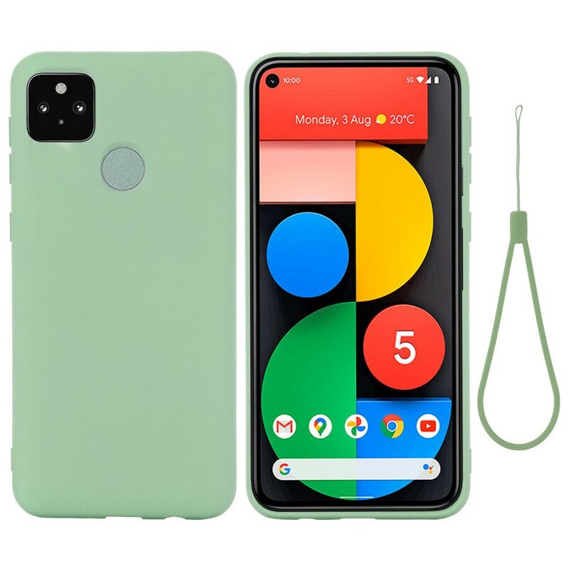 Handyhülle Für Google Pixel 5A Flüssiges Silikon Mit Lanyard