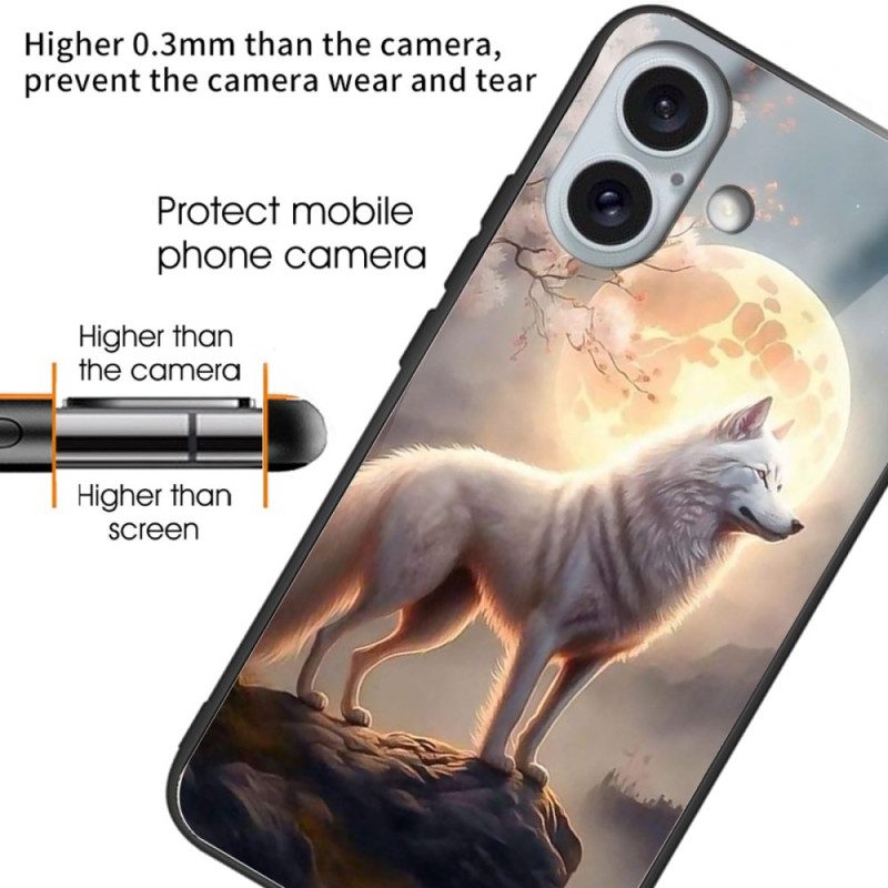 Hülle Für iPhone 16 Plus Gehärtetes Glas Moonlight Wolf