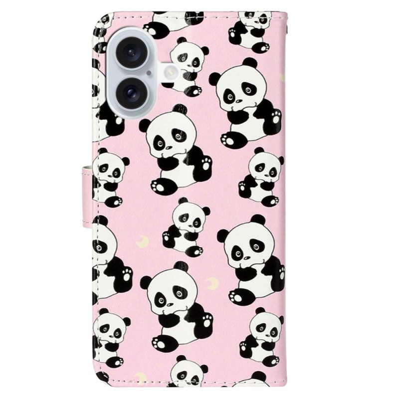 Lederhüllen Für iPhone 16 Plus Schlüsselband Pandas