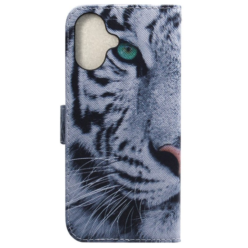 Lederhüllen Für iPhone 16 Plus Weißer Tiger