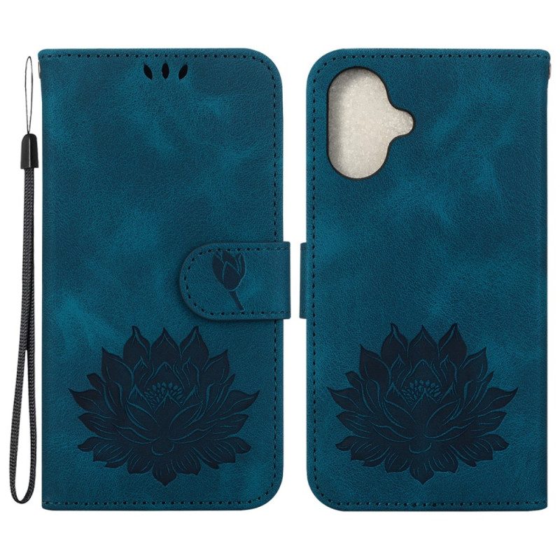 Lederhüllen iPhone 16 Plus Handyhülle Lotus Mit Riemen