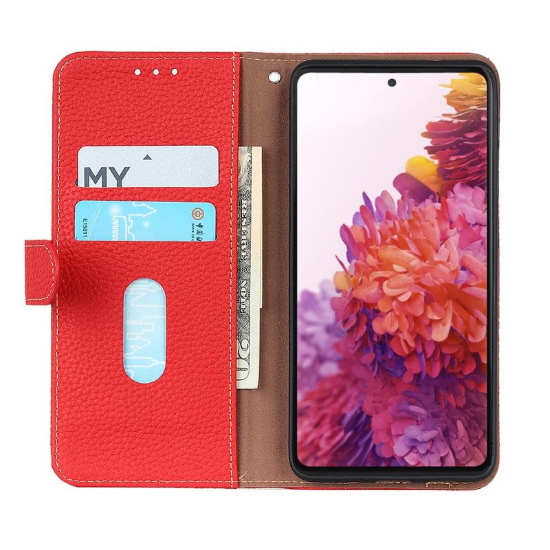 Flip Case Für Samsung Galaxy M32 Echtes Litschi-leder Khazneh Rfid