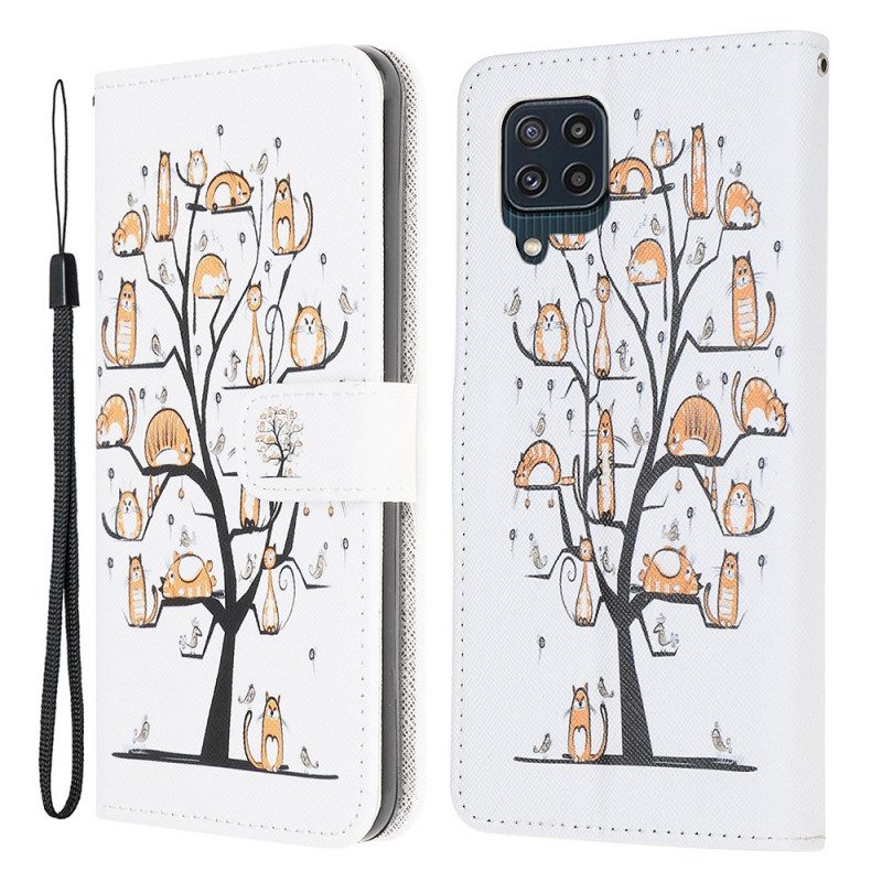 Flip Case Für Samsung Galaxy M32 Mit Kordel Funky Cats Mit Riemen